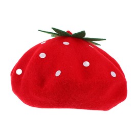COLLBATH Strawberry Beret Artist Beret Cap Strawberry Strawberry Hat Wool Blend Hat Cosy Hat Celebrity Hat Novelty Plush Hats Beret Party Hats Fruit Hat Red