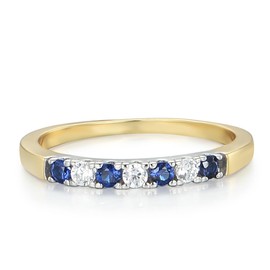 18 Carat Gold Vermeil on 925 Silver 7 Stone Blue & White Sapphire Eternity Ring Sizes K to U (K)