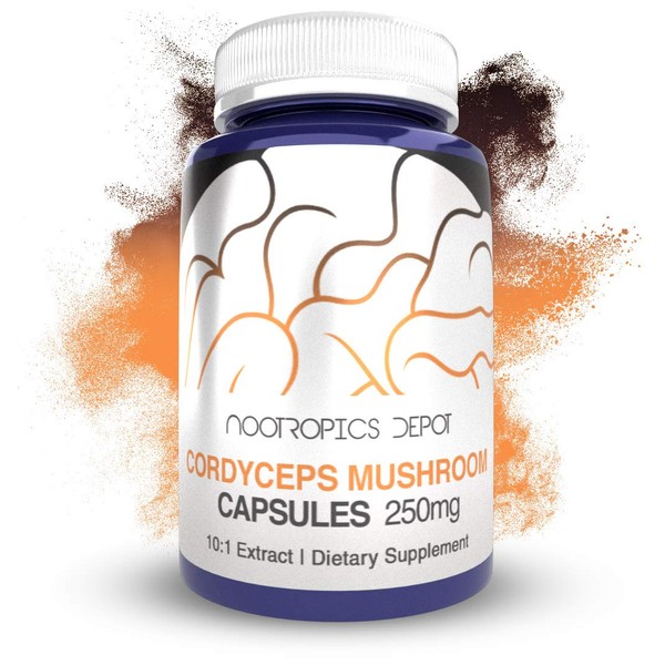 Nootropics Depot Cordyceps Mushroom Capsules |10:1 Whole Fruiting Body Extract | 250mg | 180 Count | Cordyceps militaris