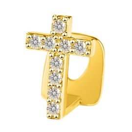 Diamond Grillz, Kucheed Bling Heart Cross Teeth Grill Cap 18K Gold Plated Hip-Hop Tooth Jewellery, Trendy Cubic Zirconia Teeth Jewellery for Men and Women, Shiny Rapper Costume Party Accessory, Brass