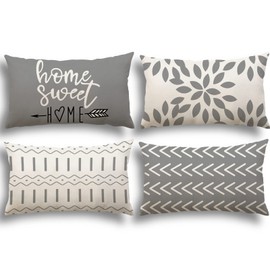 YCOLL Cushion Covers 30x50 Set of 4 Linen Pillow Covers Gray Sofa Cover Modern Sofa Pillows Covers Decorative Outdoor for Sofa Garden Bed Couch Cushions 30cm x 50cm