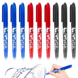 RUCUDIM Erasable Ballpoint Pen, Gel Pen, 9 Rollerball Pens, Erasable Pen, 0.5 mm Erasable Pen, Friction Pens for School Supplies, Office Supplies, Students, Blue/Black/Red