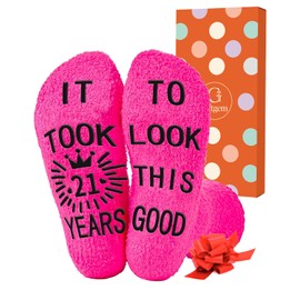 GiftGem 21st Birthday Gifts for Girls - Happy 21st Birthdays Socks for Women, Funny Fluffy Socks Womens, Humumorous Age Designs, 21-Year-Old Birthday Gift for Daughter, Sister, Girlfriend, Friend