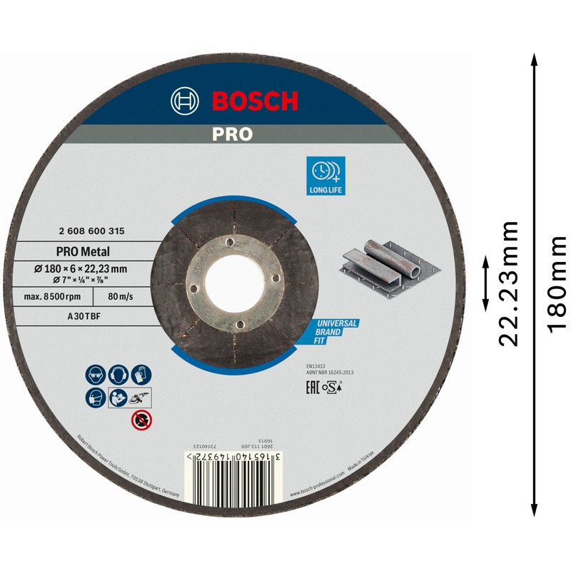 Bosch 2608600315 Metal Grinding Disc with Depressed Centre