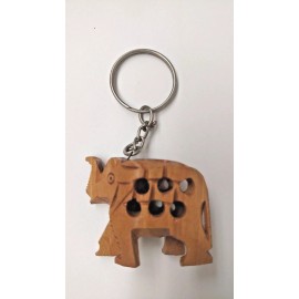 Hand Carved Wooden Elephant Good Luck Key Chain