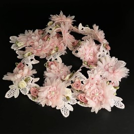 1 Yard Vintage Elegant Flower Pearl Beads Lace Flower Embroidered Lace Fabric Floral Appliques for Wedding Bridal Dress Clothes Hat Decoration Bridal Handmade Sewing Craft Supplies (Pink, 1 Yard)