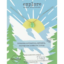 SOULKU Explore Green Aventurine Outdoor Necklace, Handmade Semi-Precious Gemstone, 16-18" Adjustable Length, Strong Nylon Cord