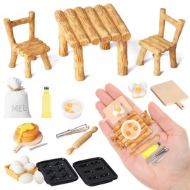 Colmanda Miniature Gnome Accessories, 22 Pieces Dollhouse Accessories, Mini Dollhouse Kitchen Baking Set, Mini Gnome House Table and Chairs, Miniature Eggs Milk Bread Flour Bag, Christmas Decoration