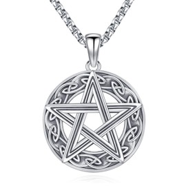 Eusense Pentagram Necklace Star Necklace 925 Sterling Silver Jewelry Celtic Knot Pagan Amulet Protection Necklace Pentacle Necklace Pentagram Pendant Necklace for Men Women Witchcraft Witch Jewelry