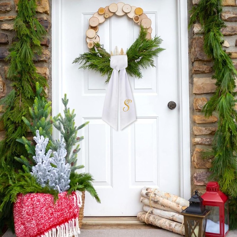 2 Pack Wreath Sash for Front Door Monogrammed Embroidery Wreath