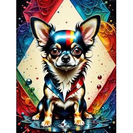 MOER SKY Colorful Pets Diamond Painting Kits for Adults, Chihuahua Full Drill Diamond Art Painting by Number Kits, Dog Diamond Gem Art Wall Home Decor 12x16inch