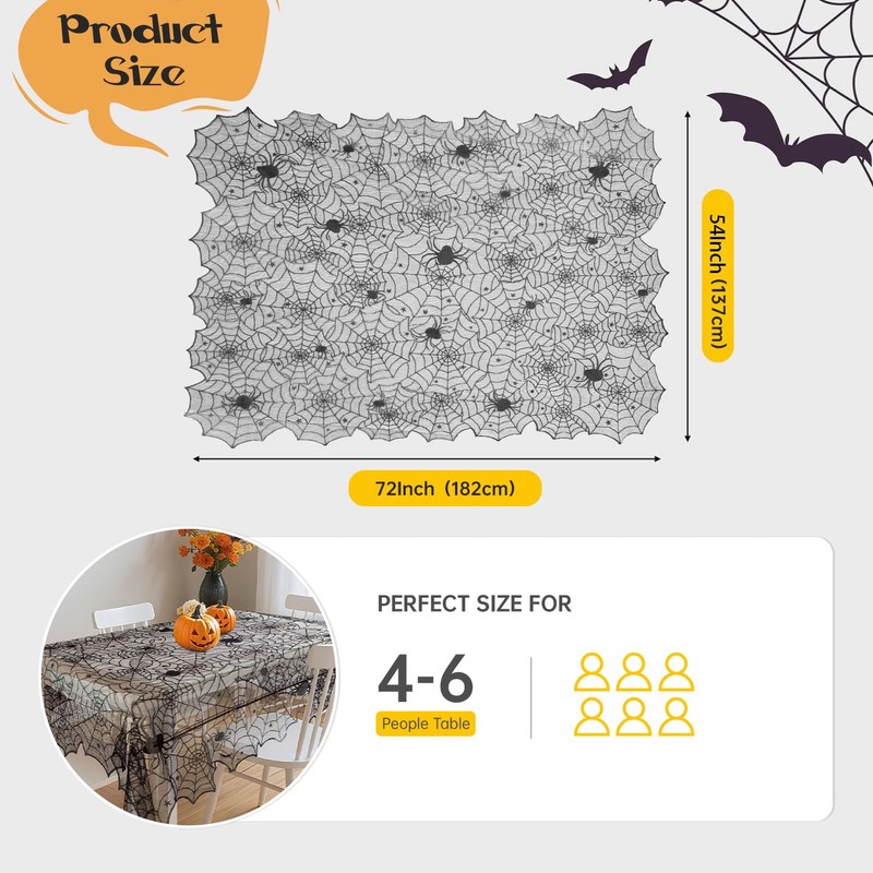 PIGETALE Black Lace Halloween Tablecloth Rectangular Overlay 54 x 72