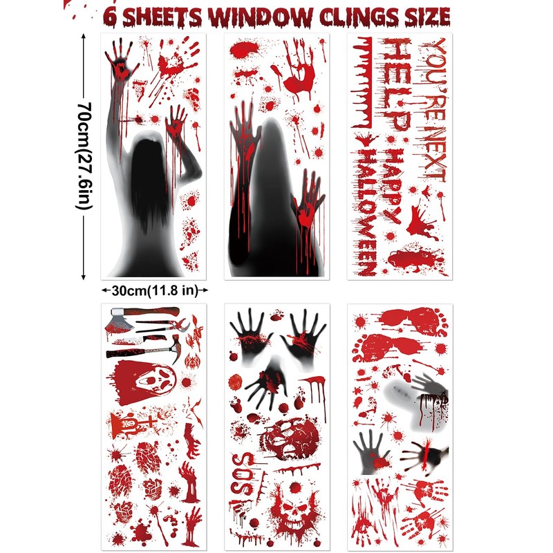 Wohohoho 11 Sheets/202 Pcs Bloody Halloween Decorations Set. 2 Giant