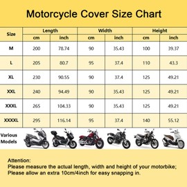 Motor Bike Cover Waterproof Outdoor, 300D Motorbike Scooter Moped Cover Sun Rain Dust Protection with 4 Reflective Strips and 2 Fixed Buckles, 2 Lock-Holes and 1 Storage Bag (L: 81 x 37 x 43 inch)