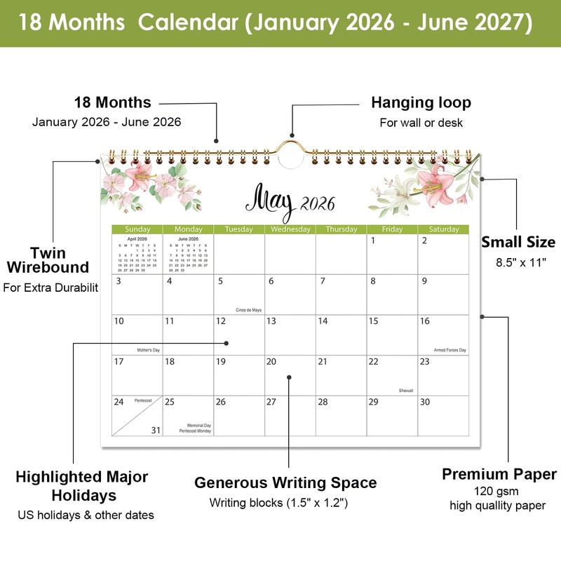 2026 Wall Calendar - 2026 Calendar, 18 Month Calendar Runs