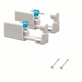 Geettcaifu 2 Pack Nose Piercing Gun, Self Nose Piercing Kit, Unit Disposable Nose Piercing Gun with Nose Stud Piercing Kit Tool - Silver