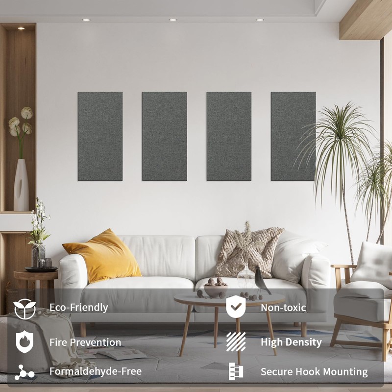 Art3dwallpanels 4 PCS Acoustic Panels, 24''x12'' Fabric Soundproof Wall Panels,