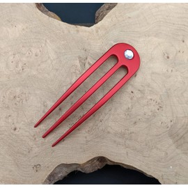 One Anodized Aluminum Matte Finished Three Prong Hair Fork 4.9 Inch Curved Unbreakable Waterproof with FPL of 4 inches.Aqua, Black, Brown, Green, Red, and Silver (Red)