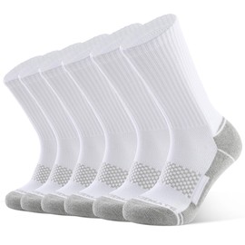 Closemate Mens Socks Crew Sport Socks for Men Cushioned Cotton Wicking Breathable Non Slip Winter Athletic Socks for Performance Training Hiking Walking Work Socks 6 Pairs（6 WhiteGrey, Size M