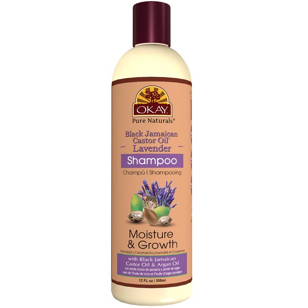 OKAY | Black Jamaican Castor Oil & Lavender Shampoo | For All Hair Types & Textures | Moisturize, Strengthen & Regrow Hair | With Argan Oil | Free of Paraben, Silicone, Sulfate | 12 oz