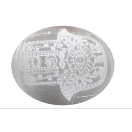 Mineralist Collection Healing Stones - High Energy Selenite Worry Stone with Hamsa Hand Engraved, Thoughful Gift for Valentine's Day - Decorative Selenite Crystals for Meditation, Yoga, Chakra