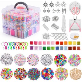 4655 Pzas Cuentas para Pulseras, Kit para Hacer Pulseras Accesorios, DIY Kit Portátil de Manualidades 3 Niveles de Cajas de Amacenamiento para Niños y Adultos, Regalo de Navidad,Halloween Cumpleaño