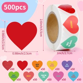 500 Pcs Heart Stickers for Kids, Colorful Valentines Stickers Loves Stickers Valentine Lables for Envelopes Boxes Conversation Valentines Anniversaries Birthday Classroom School Exchange Gifts