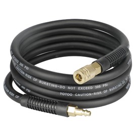 YOTOO Hybrid Lead-in Air Hose 3/8-Inch by 10-Feet 300 PSI Heavy Duty, Lightweight, Kink Resistant, All-Weather Flexibility with 1/4-Inch Brass Male Fittings, Bend Restrictors, Black