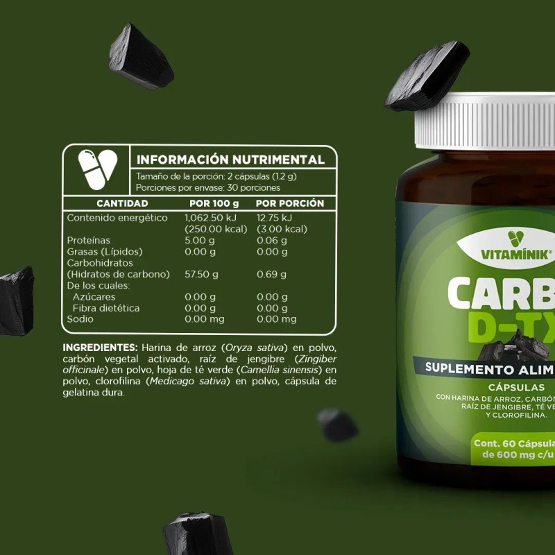 Carbo D-TX Carbón Activado, Jengibre, Té Verde y Clorofila 3