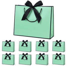 Yieseang Gift Bags for Presents,Luxury Green Present Bags Ribbon Bow for Bridesmaids,Wedding,Birthday,Party,Bridal Shower,32x25x10cm,8 Pack