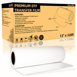 Lancelot Premium DTF Transfer Roll Film 13" x328ft A3+ DTF Roll Film Double-Sided Matte Roll PET Heat Transfer Film for DIY Direct Print on Dark and Light Clothing T Shirt