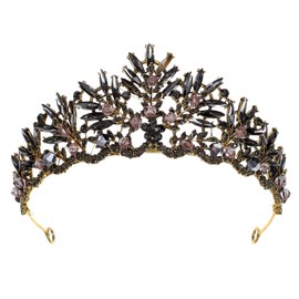 Gatuida Vintage Baroque Crown, Black Alloy Headdress, Bridal Tiara Hairband, Gothic Wedding Headpiece, 5.51 x 3.93 x 2.16 Inches