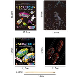 Georgie Porgy Scratch Picture Set DIY Craft Sets for Children Magic Rainbow Scratch Paper Scratch Paper Scratch Book Easter Christmas Birthday Gift for Boys Girls (Space Racing Car)