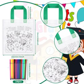 HOWAF 12 Preschool Graduation Decorations Colour Your Own Bags, Preschool Games Graduation Gift Bags Class of 2025 Crafts for Kids Non-Woven DIY Graffiti Party Bag & Pens Paint Your Own Sets for Kids