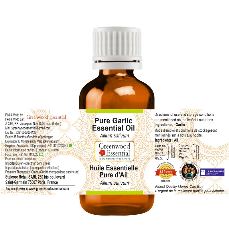Greenwood Essential Pure Garlic Essential Oil (Allium sativum) Steam Distilled