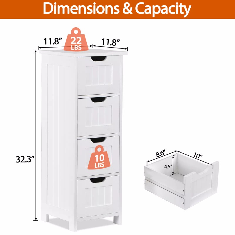 SEGAWE Bathroom Floor Storage Cabinet Freestanding Wooden Side Organizer with