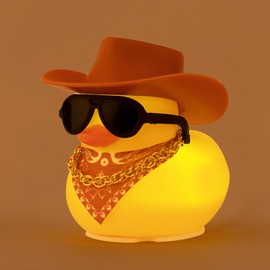 wonuu Rubber Duck with Light Glowing Rubber Ducks with Sunglasses Bandana Gold Chain Cowboy Hat, Brown