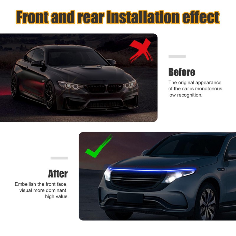 Dickno 79'' Car Hood Light Strip, Flexible Dynamic Daytime Running