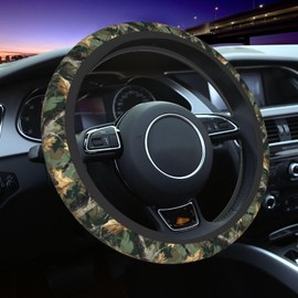 Camo Steering Wheel Cover Elastic Non-Slip Car Steering Wheel Covers with Seat Belt Shoulder Pad for Women Men