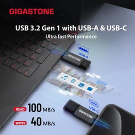 GIGASTONE 64GB Dual Flash Drive (5 Pack) Z40 USB 3.2 Gen 1, 2-in-1 Type-A & Type-C, 100MB/s Ultra Fast, Head Cap Design, Plug & Play for Smartphone/PC/Mac/TV/Car Audio, USB 2.0/3.0/3.1 Compatible