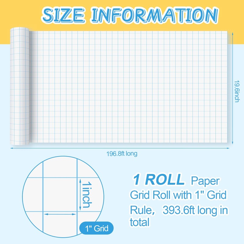 Jetec 1" Large Grid Graph Paper Roll 19.7 Inch x