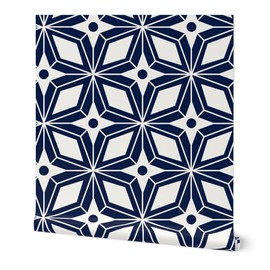Removable Wallpaper 9ft x 2ft - Navy White Large Mid Century Mod Geometric Retro Vintage Style Stars Custom Pre-Pasted Wallpaper by Spoonflower