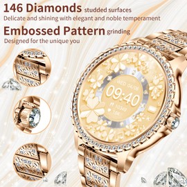 fitonyo Women's Smartwatch with Phone Function Diamond, 1.32 Inch Round HD Smart Watch Women's Watch with Call Function, Women's SmartWatch 120+ Sports Modes Watch Smart Watch Women's Watch for Android iOS