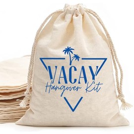 MS Vacay Hangover Kit printed Party Favor bags - Cotton Drawstring closure - Bachelorette hangover kit bags - Hangover Recover Kit Wedding Party Gift Bags - 5 * 7 Inch bags Set of 10