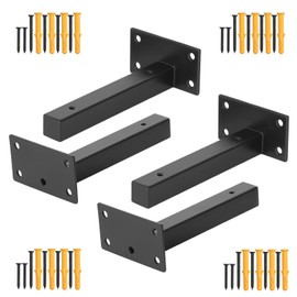 HSEAMALL 4PCS Shelf Brackets Heavy Duty Floating Shelf Brackets 6 Inch Wall Mounted Industrial Metal I Brackets Shelves Support Black