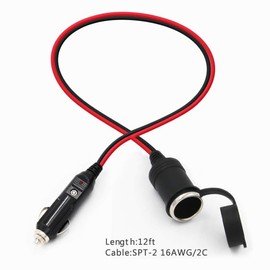 SPARKING - Cable de extensión para encendedor de cigarrillos de coche de 12 pies, enchufe macho a hembra de 16 AWG, cable de extensión resistente con luces LED para bomba de neumáticos, compresor de