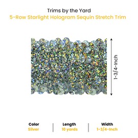 Expo International 10-Yard of 5-Row Starlight Hologram Stretch Sequin Trim, 1-3/4-Inch, Silver