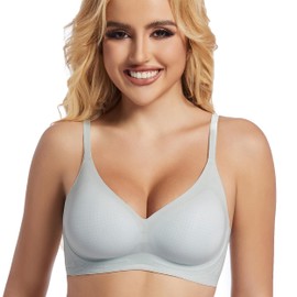 PRETTYWELL Comfort Push up Bras for Women Soft Underwire V Neck Bra Breathable Padded T Shirt Bralettes Seamless Everyday Bra Ice Blue