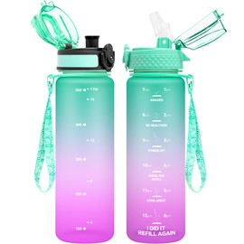 OLDLEY Kids Water Bottle for School, 17 oz (2 lids) BPA-Free Reusable Leak-proof Durable Tritan Plastic Water Bottles with Straw & Chug Lids, Anti-dust Spout Cover (Green Purple)