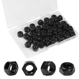 Yinpecly 50Pcs #10-24 Nylon Insert Hex Lock Nuts 304 Stainless Steel Locknuts Self-Locking Nut, Standard Inch Threaded Nylock Nuts, Hex Drive, Zinc Plated Black